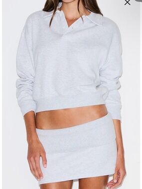 SKIMS Light Heathered Gray Cropped Polo Cozy Sweatshirt